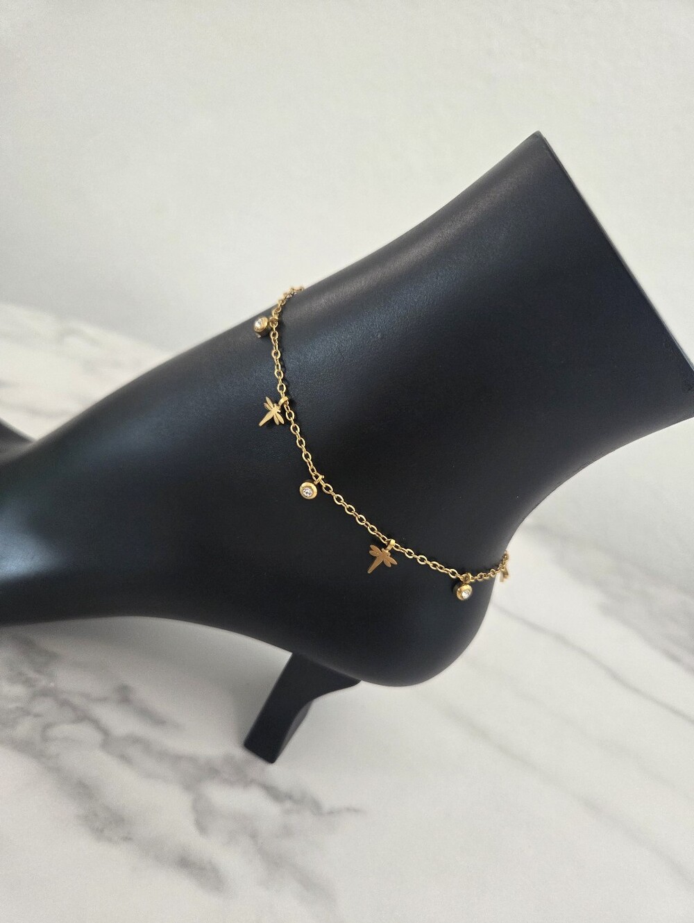 ​Gold Dragonfly Anklet Stainless Steel Cubic Zirconia Dainty Ankle Bracelet - Picture 5 of 12